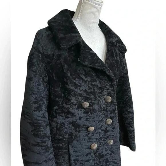 Vintage 1970s Union‑Made Black Fuzzy Peacoat – Double‑Breasted Textured Coat (Si - Picture 5 of 11